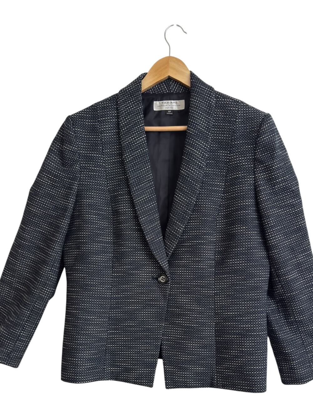 Tahari Arthur S. Levine Navy Tweed Petite Blazer